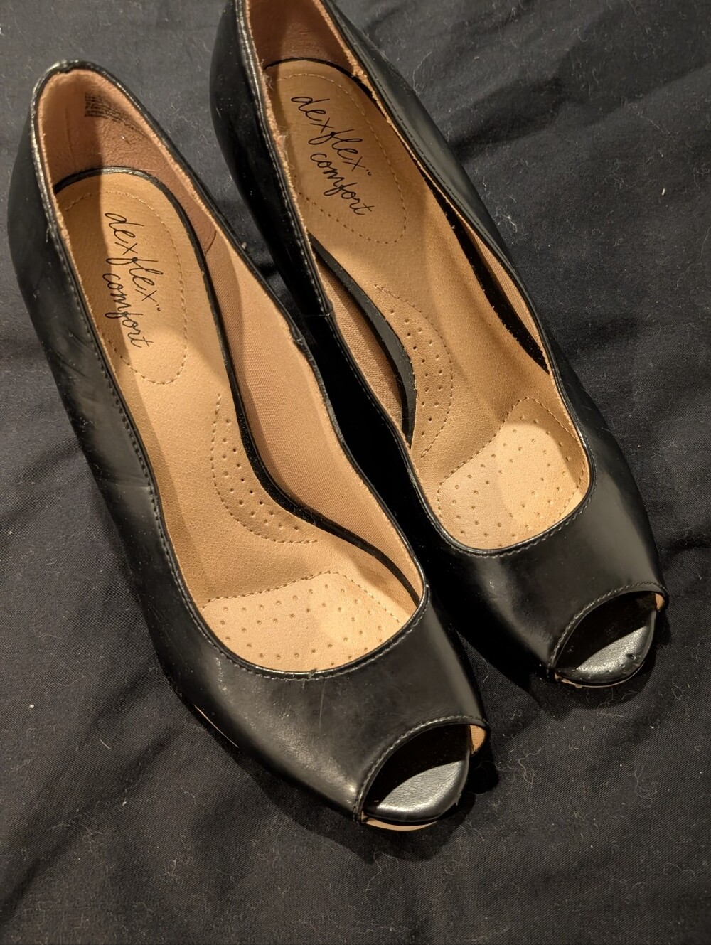 dexflex comfort Black Peep Toe Heels with Cushioned Insole